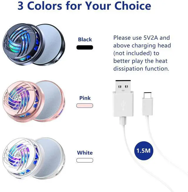 Alt view image 2 of 7 - PEPPER JOBS Cell Phone Fan Magnetic Cooler, Cooling Fan with Magnetic Plates LED Display RGB Lights and Instant Cooling System Without Noise for iPhone 11 12 13 14 Series/Android/Tablet/iPad-Black