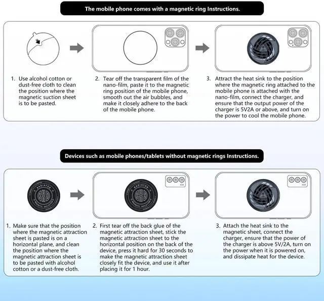 Alt view image 6 of 7 - PEPPER JOBS Cell Phone Fan Magnetic Cooler, Cooling Fan with Magnetic Plates LED Display RGB Lights and Instant Cooling System Without Noise for iPhone 11 12 13 14 Series/Android/Tablet/iPad-Black