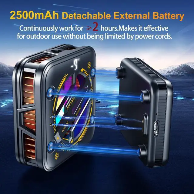 Alt view image 2 of 7 - Magnetic Phone Cooler with Battery,Rechargeable Wireless Cooling Fan for iPhone/iPad,Phone Cooling Case Radiator Heatsink with RGB LED for iPhone MagSafe Series/Samsung/Android