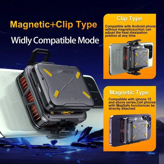 Alt view image 4 of 7 - Magnetic Phone Cooler with Battery,Rechargeable Wireless Cooling Fan for iPhone/iPad,Phone Cooling Case Radiator Heatsink with RGB LED for iPhone MagSafe Series/Samsung/Android