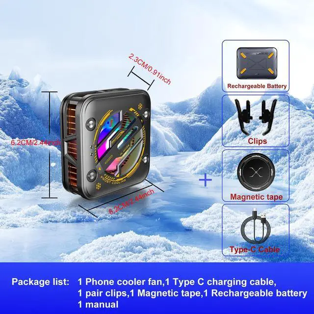 Alt view image 6 of 7 - Magnetic Phone Cooler with Battery,Rechargeable Wireless Cooling Fan for iPhone/iPad,Phone Cooling Case Radiator Heatsink with RGB LED for iPhone MagSafe Series/Samsung/Android
