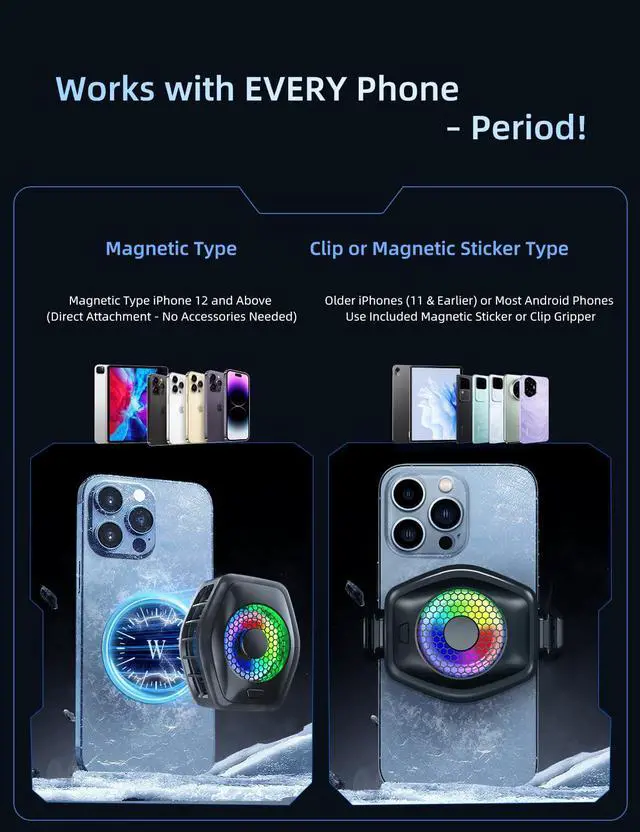 Alt view image 3 of 7 - SURILEHEGE Phone Cooler for Gaming, Magnetic Mobile Cell Phone Cooling Fan Radiator for Magsafe iPhone iPad Tablet Live Streaming