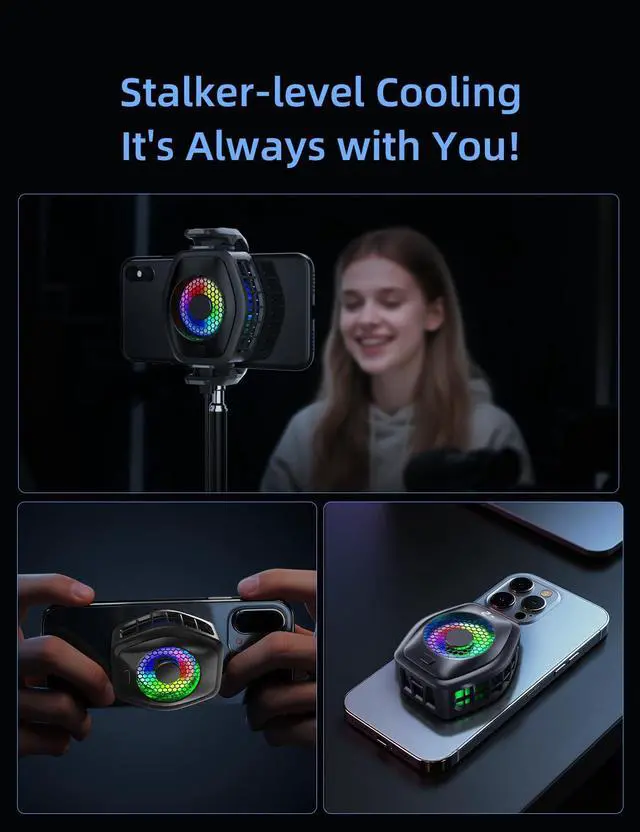 Alt view image 7 of 7 - SURILEHEGE Phone Cooler for Gaming, Magnetic Mobile Cell Phone Cooling Fan Radiator for Magsafe iPhone iPad Tablet Live Streaming