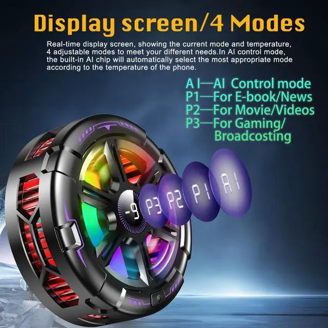 Alt view image 3 of 7 - Cell Phone Cooler for Gaming,Phone Cooling Fan Cooler for iPhone/iPad to Keep Phone Cool,Magnetic Phone Cooling Case Radiator with RGB LED Heatsink for iPhone MagSafe Series/Samsung/Android (Type A)