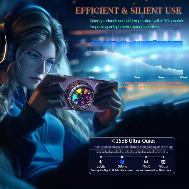 Alt view image 4 of 7 - Cell Phone Cooler for Gaming,Phone Cooling Fan Cooler for iPhone/iPad to Keep Phone Cool,Magnetic Phone Cooling Case Radiator with RGB LED Heatsink for iPhone MagSafe Series/Samsung/Android (Type A)