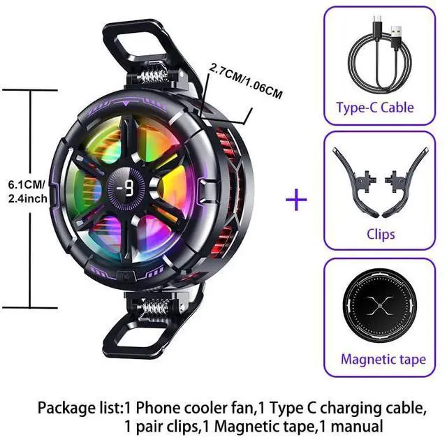 Alt view image 7 of 7 - Cell Phone Cooler for Gaming,Phone Cooling Fan Cooler for iPhone/iPad to Keep Phone Cool,Magnetic Phone Cooling Case Radiator with RGB LED Heatsink for iPhone MagSafe Series/Samsung/Android (Type A)