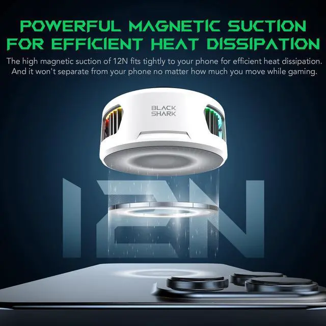 Alt view image 4 of 7 - FunCooler 5 Magnetic Cell Phone Cooler for Gaming, Portable Mobile Phone Cooling Fan with RGB Light, Cellphone Radiator for iPhone Magnetic Series/Android/Tablet/iPad (White)