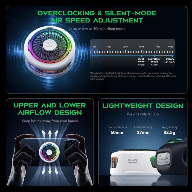 Alt view image 5 of 7 - FunCooler 5 Magnetic Cell Phone Cooler for Gaming, Portable Mobile Phone Cooling Fan with RGB Light, Cellphone Radiator for iPhone Magnetic Series/Android/Tablet/iPad (White)