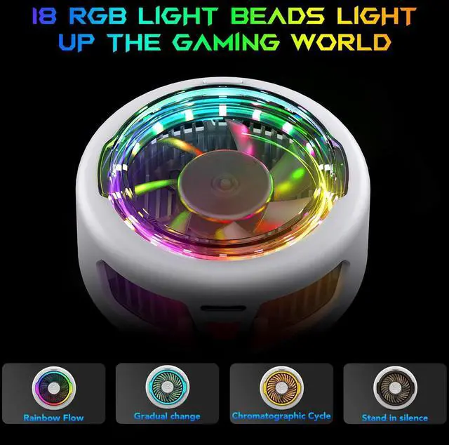 Alt view image 7 of 7 - FunCooler 5 Magnetic Cell Phone Cooler for Gaming, Portable Mobile Phone Cooling Fan with RGB Light, Cellphone Radiator for iPhone Magnetic Series/Android/Tablet/iPad (White)
