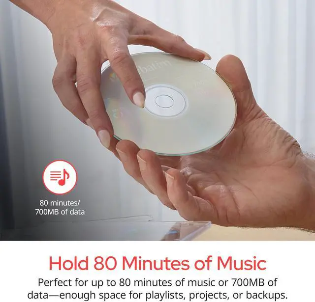 Alt view image 4 of 6 - Verbatim Music CD-R 40X 80 Minute 700 MB Blank Recordable Audio Discs 25pk Spindle