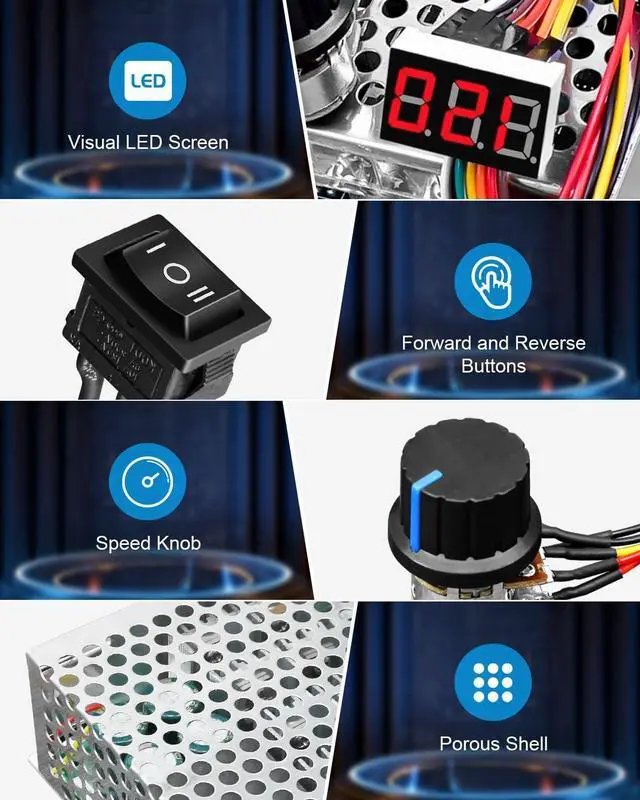 Alt view image 4 of 6 - DC Motor Speed Controller Max PWM 3500W , DC 10V-55V & 100A Brush Motor LED Display Stepless Speed Controller with Forward-Brake-Reverse Switch & Ajustable Potentiometer