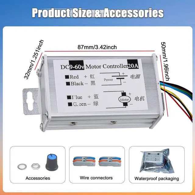 Alt view image 2 of 7 - DC Motor Speed Controller DC 12V 24V 36V 48V 60V Motor Pulse Width Modulator Regulator Motor Variable Speed Controller