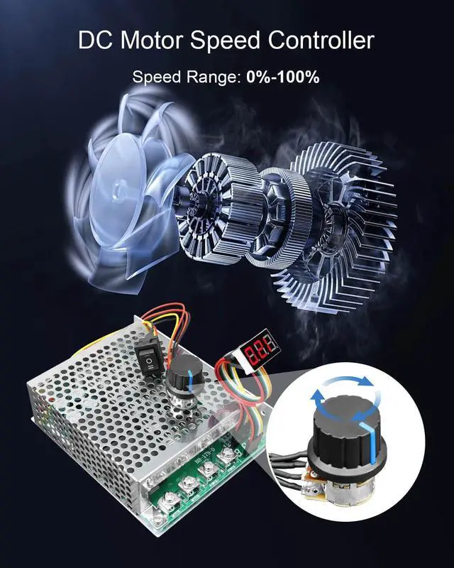 Alt view image 2 of 6 - DC Motor Speed Controller Max PWM 3500W , DC 10V-55V & 100A Brush Motor LED Display Stepless Speed Controller with Forward-Brake-Reverse Switch & Ajustable Potentiometer