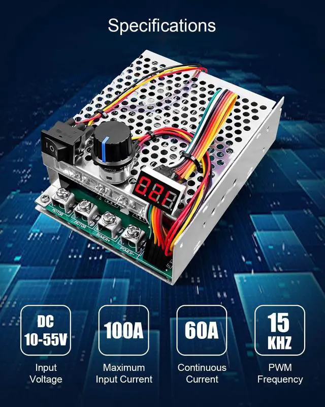 Alt view image 3 of 6 - DC Motor Speed Controller Max PWM 3500W , DC 10V-55V & 100A Brush Motor LED Display Stepless Speed Controller with Forward-Brake-Reverse Switch & Ajustable Potentiometer