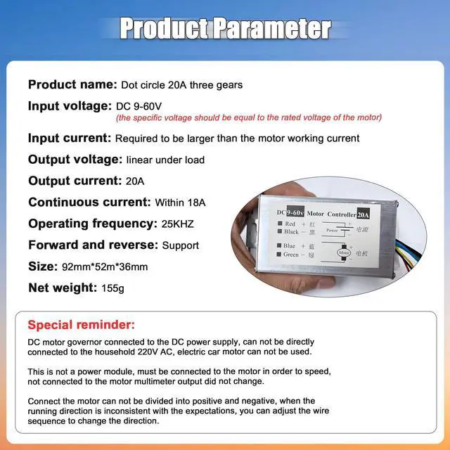 Alt view image 6 of 7 - DC Motor Speed Controller DC 12V 24V 36V 48V 60V Motor Pulse Width Modulator Regulator Motor Variable Speed Controller
