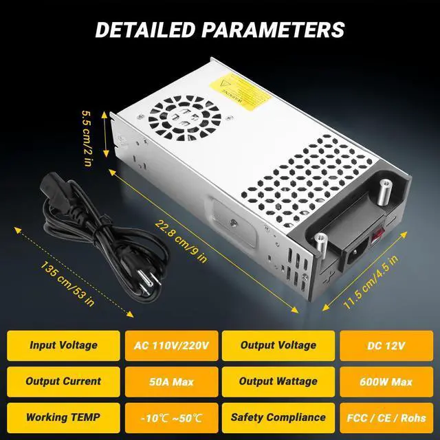 Alt view image 5 of 7 - New Version Converter, 110V AC to 12V DC Converter Power Supply 12V 600W 50A DC Switch Transformer for RV,Pump,LED Strip, LCD Monitor (12V 600W)
