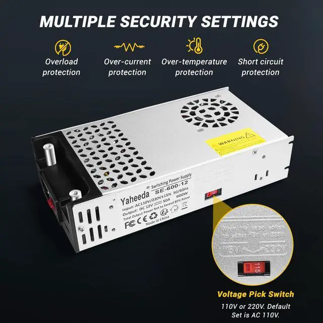 Alt view image 7 of 7 - New Version Converter, 110V AC to 12V DC Converter Power Supply 12V 600W 50A DC Switch Transformer for RV,Pump,LED Strip, LCD Monitor (12V 600W)