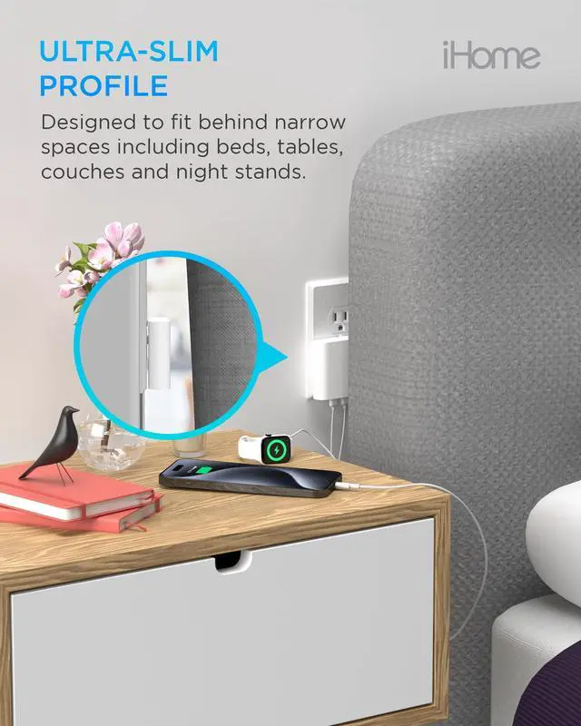 Alt view image 4 of 7 - iHome Multiport 40W USB-C Charger, AC Pro 2-Port Flat Block, Dual Fast Charging Wall Adapter