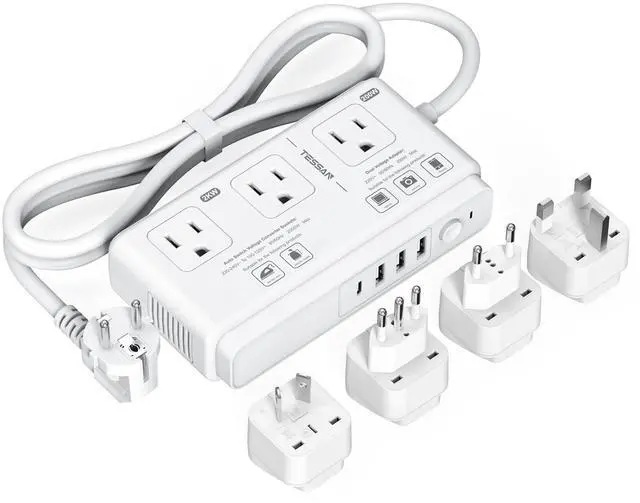 Main image of 220V to 110V Voltage Converter, TESSAN Universal Travel Adapter with 4 USB Charger (1 USB C), 3 AC Sockets and EU/UK/AU/IT Plug Power Adaptor, Step Down Transformer Outlet Converters for International