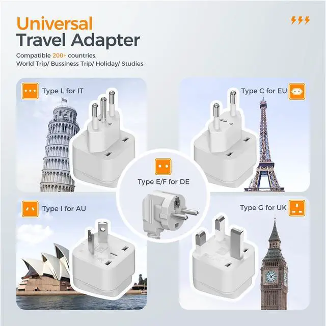 Alt view image 2 of 7 - 220V to 110V Voltage Converter, TESSAN Universal Travel Adapter with 4 USB Charger (1 USB C), 3 AC Sockets and EU/UK/AU/IT Plug Power Adaptor, Step Down Transformer Outlet Converters for International