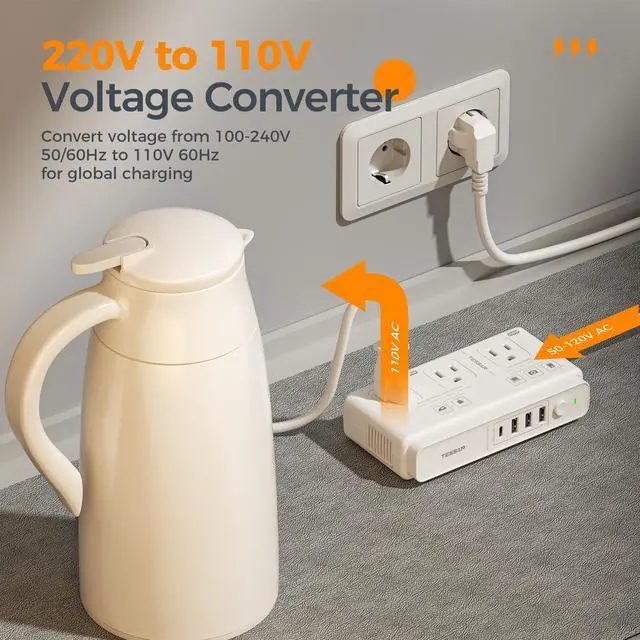 Alt view image 5 of 7 - 220V to 110V Voltage Converter, TESSAN Universal Travel Adapter with 4 USB Charger (1 USB C), 3 AC Sockets and EU/UK/AU/IT Plug Power Adaptor, Step Down Transformer Outlet Converters for International