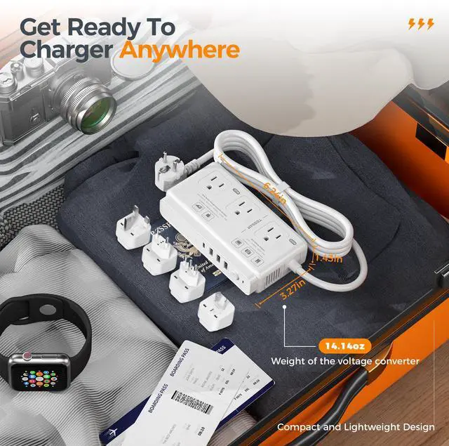 Alt view image 7 of 7 - 220V to 110V Voltage Converter, TESSAN Universal Travel Adapter with 4 USB Charger (1 USB C), 3 AC Sockets and EU/UK/AU/IT Plug Power Adaptor, Step Down Transformer Outlet Converters for International