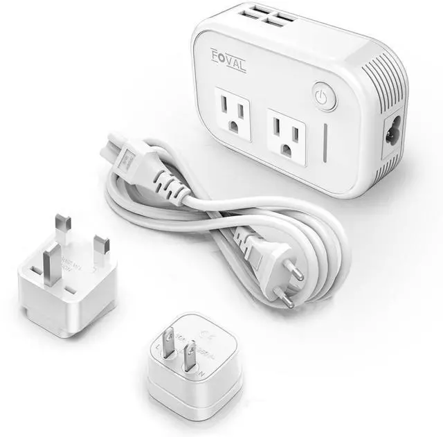 Main image of FOVAL Power Step Down 220V to 110V Travel Voltage Converter International Power Adapter for Hair Straightener/Curling Iron with 4-Port USB Charging US/UK/AU/EU Universal Plug Adapter (White)
