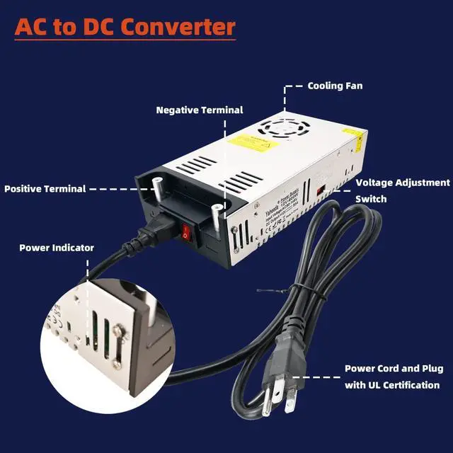 Alt view image 5 of 7 - Yaheeda New Version Converter, 110V AC to 12V DC Converter Power Supply 12V 600W 50A DC Switch Transformer for RV,Pump,LED Strip, LCD Monitor