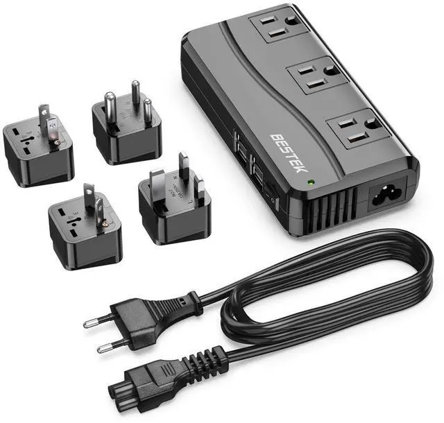 Main image of BESTEK Universal Travel Adapter 100-220V to 110V Voltage Converter 250W with 6A 4-Port USB Charging 3 AC Sockets and EU/UK/AU/US/India Worldwide Plug Adapter (Black)