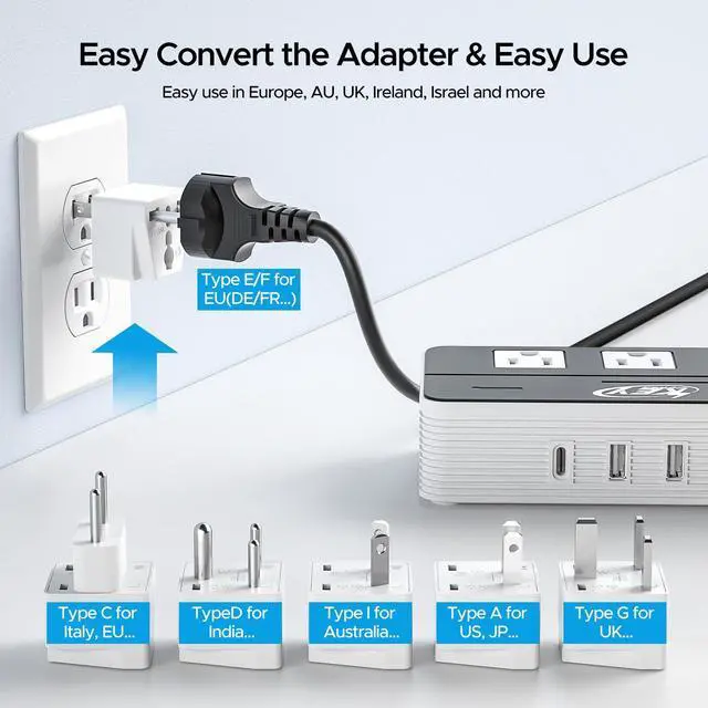 Alt view image 4 of 7 - Key Power 230-Watt Step Down 220V to 110V Voltage Converter & International Travel Adapter/Power Converter with USB-C Port 18W - [Use for USA Appliance Overseas in Europe, AU, UK, Ireland, etc.]