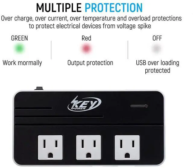 Alt view image 5 of 7 - Key Power 230-Watt Step Down 220V to 110V Voltage Converter & International Travel Adapter/Power Converter with USB-C Port 18W - [Use for USA Appliance Overseas in Europe, AU, UK, Ireland, etc.]