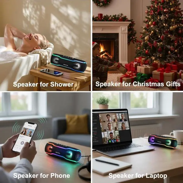 Alt view image 4 of 7 - IPX7 Waterproof Bluetooth Speaker, 24H Playtime, LED Lights, TWS Pairing, Small Wireless Speaker for Outdoor Party, Beach, Travel, Pool, Black