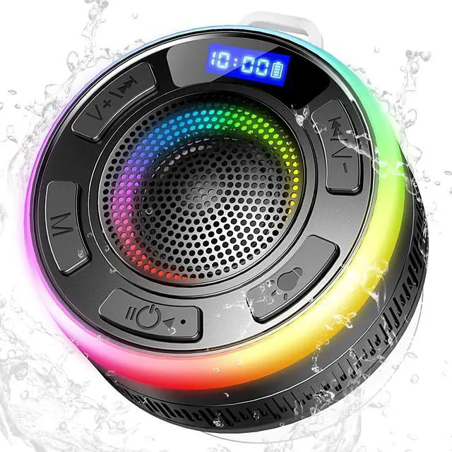 Main image of Bluetooth Shower Speaker, Portable Bluetooth Speakers IP7 Waterproof with Suction Cup and Time Display, Wireless Speaker with LED Lights,1100mAh, Stereo Pairing, Bathroom Beach for Kayak/Outdoor