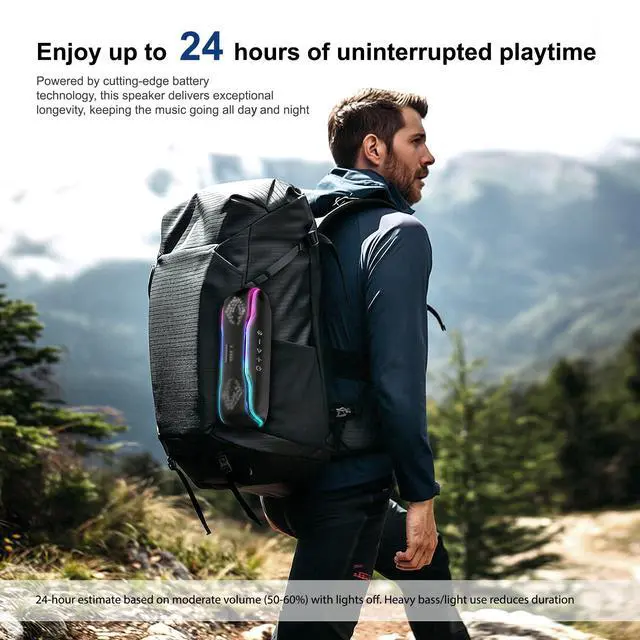 Alt view image 5 of 7 - IPX7 Waterproof Bluetooth Speaker, 24H Playtime, LED Lights, TWS Pairing, Small Wireless Speaker for Outdoor Party, Beach, Travel, Pool, Black