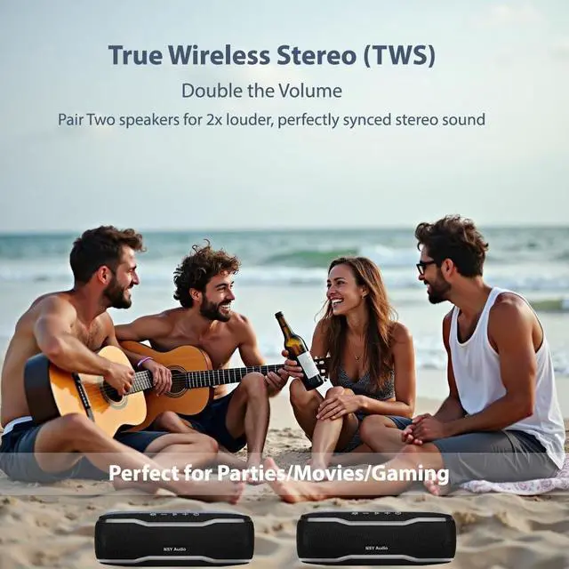 Alt view image 7 of 7 - IPX7 Waterproof Bluetooth Speaker, 24H Playtime, LED Lights, TWS Pairing, Small Wireless Speaker for Outdoor Party, Beach, Travel, Pool, Black