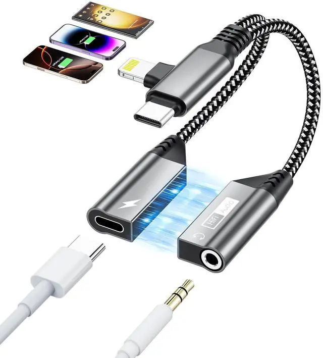 Main image of Magnetic USB C & Lightning to 3.5mm Headphone and Charger Adapter Apple iPhone Aux Audio Jack Hi-Res DAC and 60W USB-C Fast Charging Dongle Cable for iPhone 16/15/14/13,Galaxy, Pixel 9, Pad Pro/Air