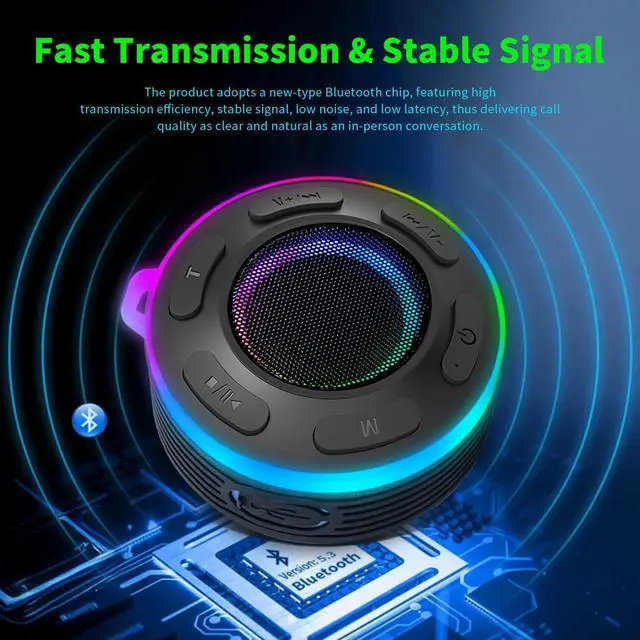 Alt view image 6 of 7 - Portable Bluetooth Shower Speaker with Led Light,Waterproof Speaker Loud Sound Built-in Mic Hands,Free Suction Cup&Hook,small Shower speakers for outdoor,Beach,Camping,Kitchen,Kayak,Gifts for unisex