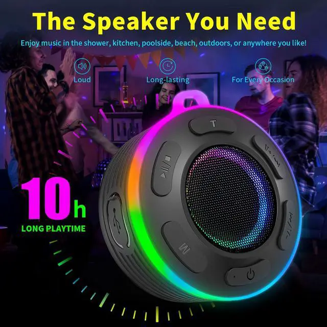 Alt view image 2 of 7 - Portable Bluetooth Shower Speaker with Led Light,Waterproof Speaker Loud Sound Built-in Mic Hands,Free Suction Cup&Hook,small Shower speakers for outdoor,Beach,Camping,Kitchen,Kayak,Gifts for unisex