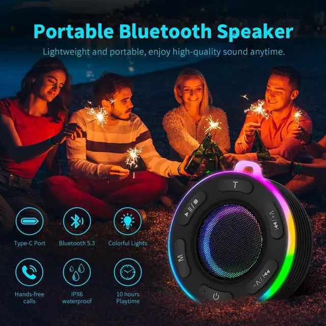 Alt view image 3 of 7 - Portable Bluetooth Shower Speaker with Led Light,Waterproof Speaker Loud Sound Built-in Mic Hands,Free Suction Cup&Hook,small Shower speakers for outdoor,Beach,Camping,Kitchen,Kayak,Gifts for unisex