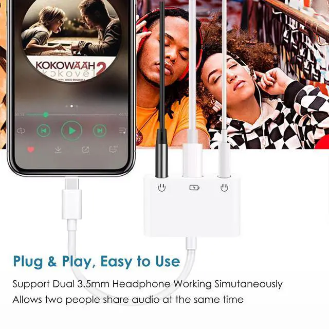 Alt view image 3 of 7 - USB C to 3.5mm Audio Adapter, 3-in-1 Aux to USB C Headphone Splitter, 3.5mm to USB C iPhone headphone adapter with PD Fast Charging Compatible with iPhone 15/16/17, iPad Pro, Galaxy S25/S24, and More