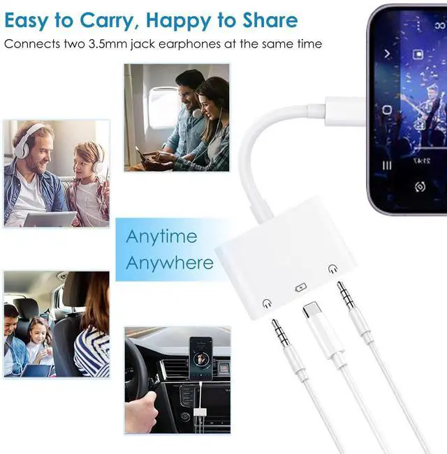 Alt view image 4 of 7 - USB C to 3.5mm Audio Adapter, 3-in-1 Aux to USB C Headphone Splitter, 3.5mm to USB C iPhone headphone adapter with PD Fast Charging Compatible with iPhone 15/16/17, iPad Pro, Galaxy S25/S24, and More