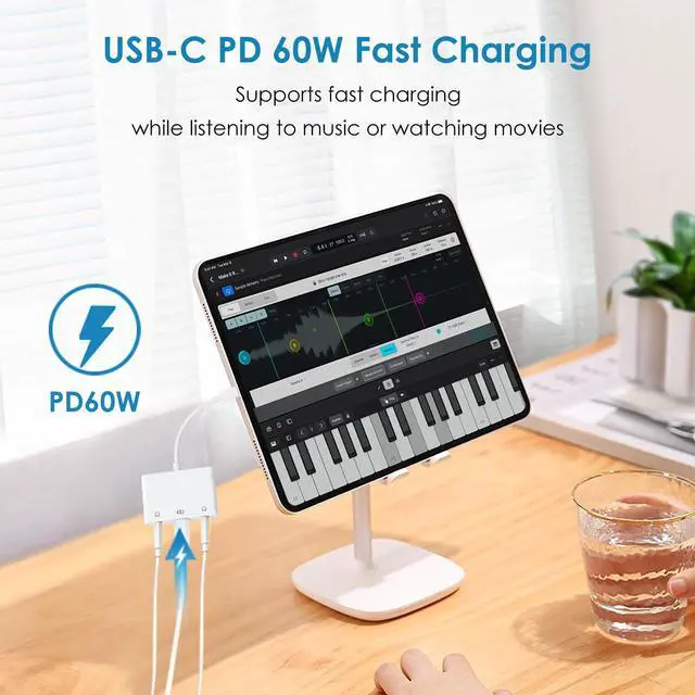 Alt view image 6 of 7 - USB C to 3.5mm Audio Adapter, 3-in-1 Aux to USB C Headphone Splitter, 3.5mm to USB C iPhone headphone adapter with PD Fast Charging Compatible with iPhone 15/16/17, iPad Pro, Galaxy S25/S24, and More