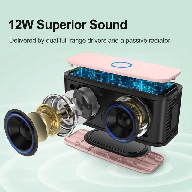 Alt view image 2 of 7 - DOSS SoundBox Touch Wireless Bluetooth Speaker-12W HD Sound with Rich Bass, IPX5 Waterproof, 20H Playtime, Handsfree, for Gatherings, Home, Office, Outdoor, Travel-Light Pink