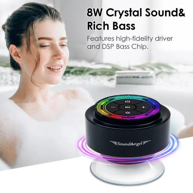 Alt view image 3 of 7 - SoundAngel Mate(2 Gen) Bluetooth Shower Speaker, Certified IPX7 Waterproof, 8W Crystal Sound&Rich Bass, 12H Playtime, Christmas Stocking Stuffers for Teens Women Men, White Elephant Gifts (Line Light)