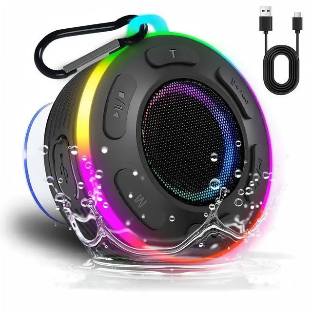 Main image of Portable Bluetooth Shower Speaker with Led Light,Waterproof Speaker Loud Sound Built-in Mic Hands,Free Suction Cup&Hook,small Shower speakers for outdoor,Beach,Camping,Kitchen,Kayak,Gifts for unisex