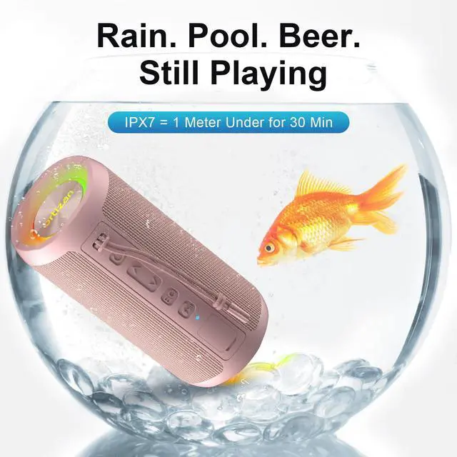Alt view image 3 of 7 - Wireless Portable Bluetooth Speaker, IPX7 Waterproof, Dustproof and Rustproof, Powerful 24W Sound, Enhanced Bass, 30 Hour Battery, 360° Party Light, and Stereo Pairing (BT 5.3), Gifts - Pink