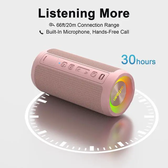 Alt view image 4 of 7 - Wireless Portable Bluetooth Speaker, IPX7 Waterproof, Dustproof and Rustproof, Powerful 24W Sound, Enhanced Bass, 30 Hour Battery, 360° Party Light, and Stereo Pairing (BT 5.3), Gifts - Pink