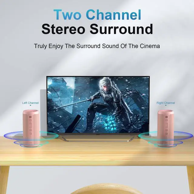 Alt view image 5 of 7 - Wireless Portable Bluetooth Speaker, IPX7 Waterproof, Dustproof and Rustproof, Powerful 24W Sound, Enhanced Bass, 30 Hour Battery, 360° Party Light, and Stereo Pairing (BT 5.3), Gifts - Pink