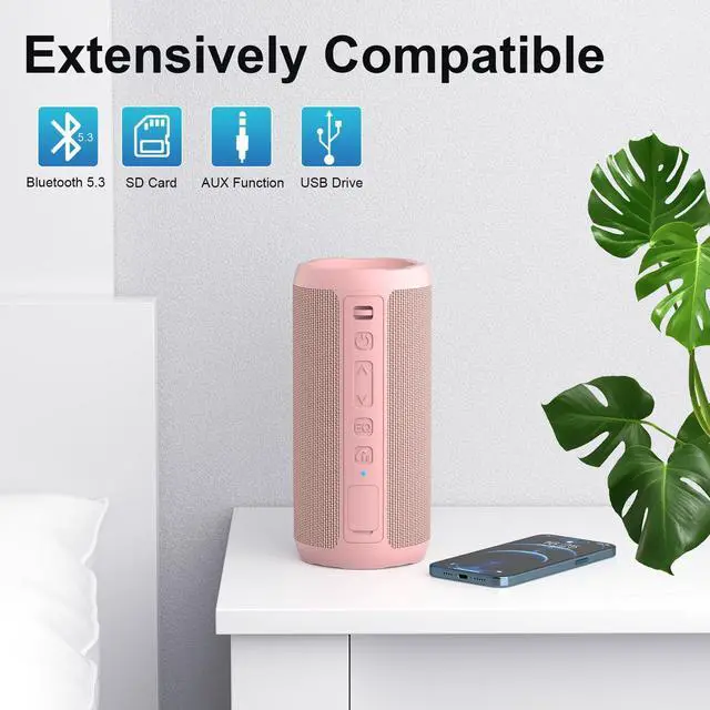 Alt view image 6 of 7 - Wireless Portable Bluetooth Speaker, IPX7 Waterproof, Dustproof and Rustproof, Powerful 24W Sound, Enhanced Bass, 30 Hour Battery, 360° Party Light, and Stereo Pairing (BT 5.3), Gifts - Pink