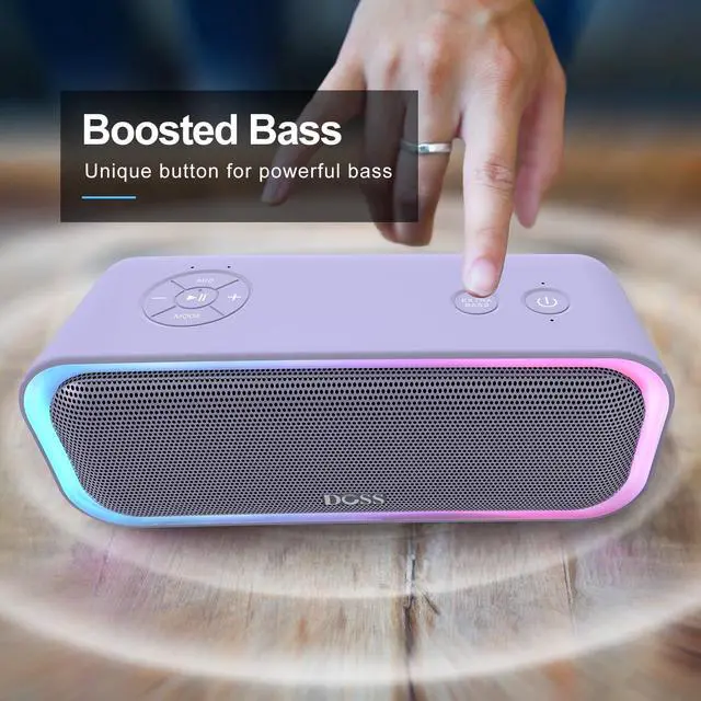 Alt view image 3 of 7 - DOSS SoundBox Pro Bluetooth Speaker, 20W Stereo Sound, Active Extra Bass, 20H Playtime, Multi-Color Lights, IPX6 for Home, Outdoor, Party, Christmas and White Elephant Gift for Men, Women, Teen-Purple